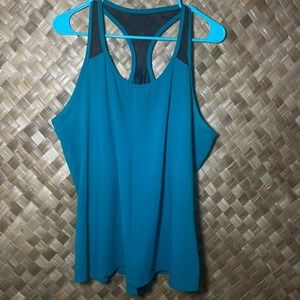 Fabletics 1X Womens Amna Lightweight Semi Sheer Mesh Green Black Tunic Tank